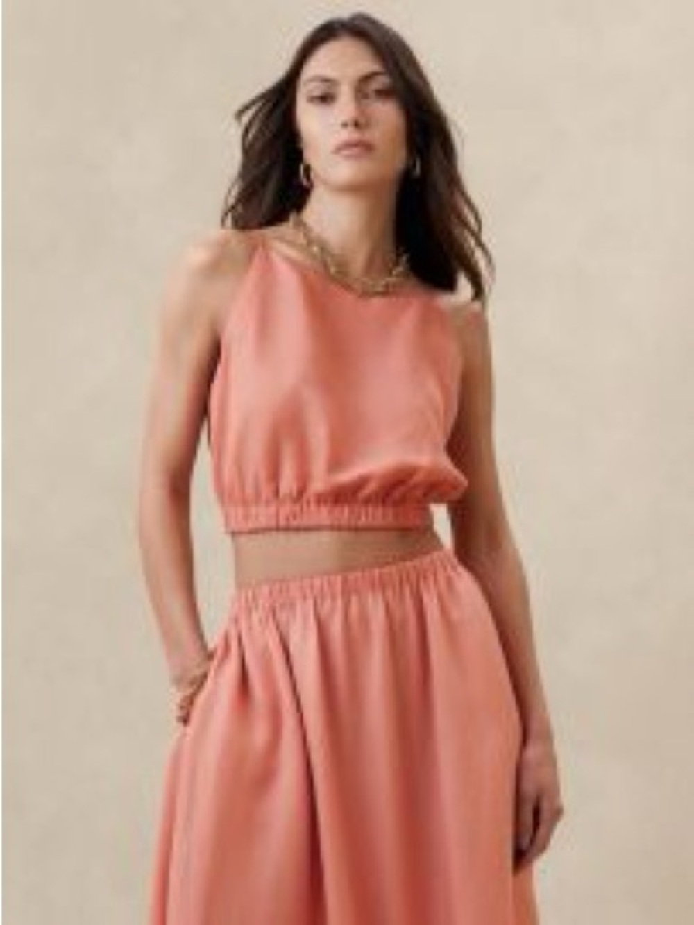 Banana Republic Women's Linen-Viscose Coral Sleeveless Boatneck Cropped Top
